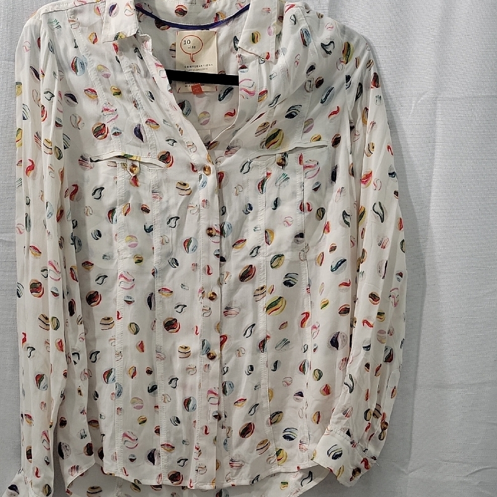 Anthropologie Conversation Women's Button Down Shirt with Marble Print Size 4 - Picture 2 of 9